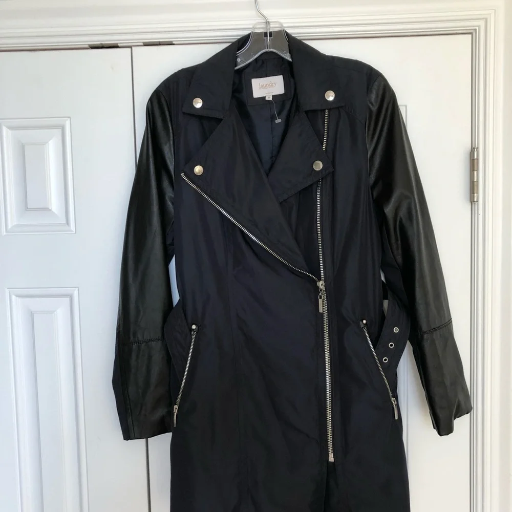 Laundry by Shelli Segal Women’s coat Black size Med faux Leather sleeves, NWOT - Picture 8 of 12